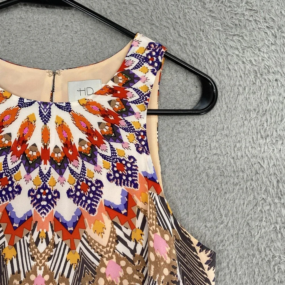 HD In Paris Midi Dress Womens 8 Silk Anthro Geometric Shift Boho Sleeveless‎